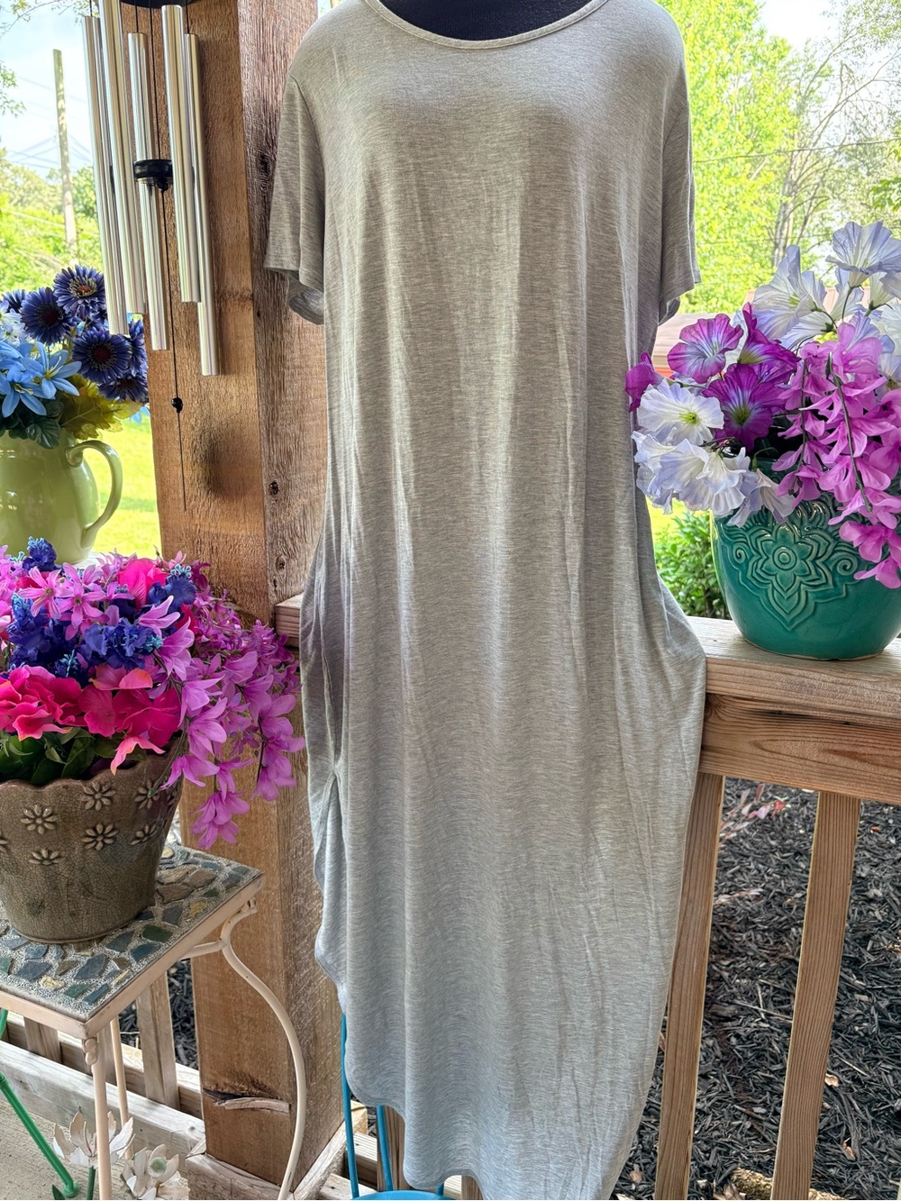 French Atmosphere Plus Grey Heather Soft Stretch Knit Maxi Dress NWT 2X
